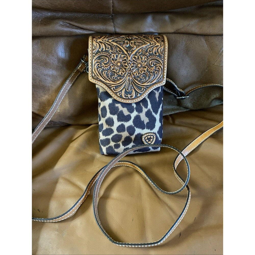 Ariat Womens Leather Stamped Cross Body Purse Leopard print